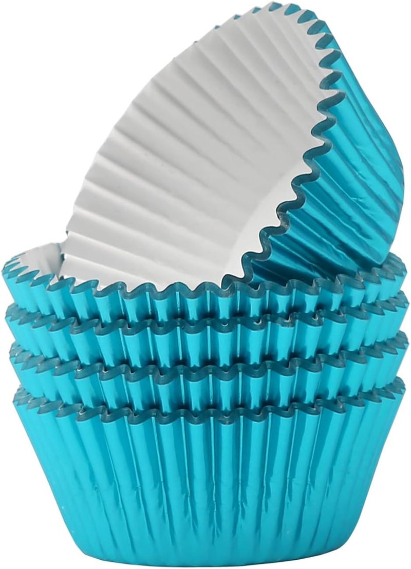 Mombake Standard Aqua Blue Foil Cupcake Liners Muffin Baking Cups for Party and More, 100-Count - Image 3