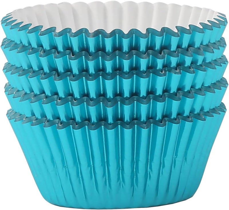 Mombake Standard Aqua Blue Foil Cupcake Liners Muffin Baking Cups for Party and More, 100-Count - Image 4