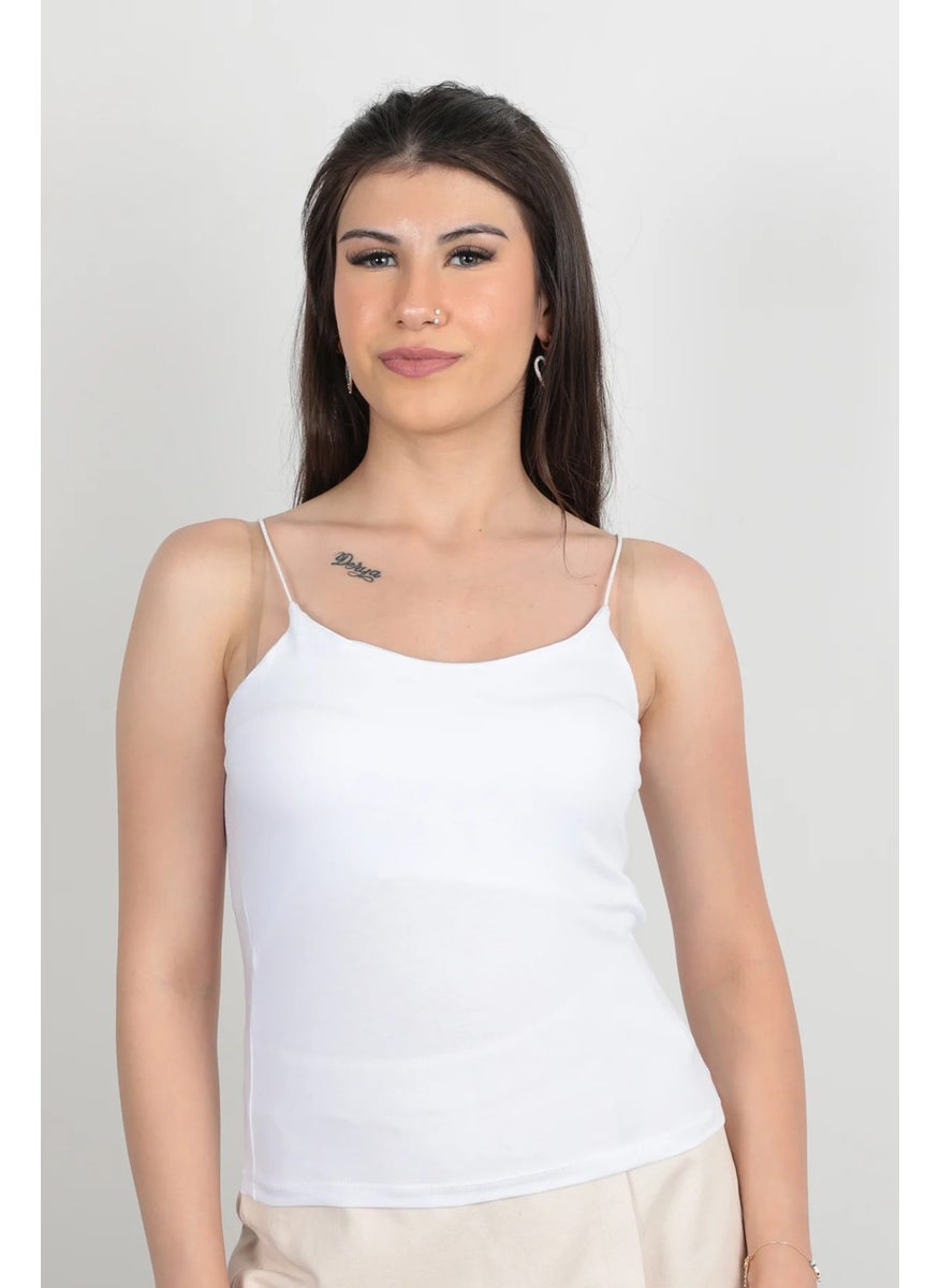 Giysa Women's Rope Suspender Undershirt White Flexible Structured Elastic Cotton Blend - 848  - Image 1
