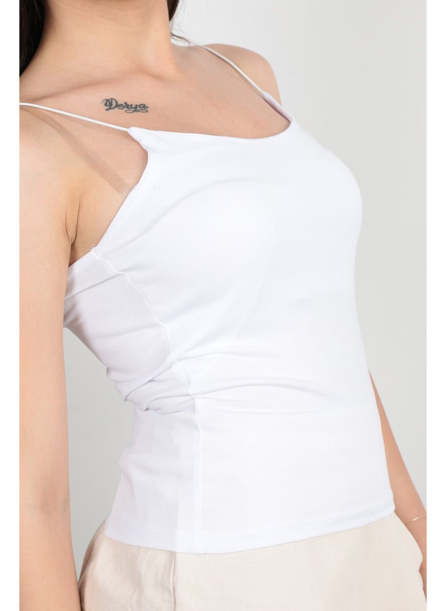 Giysa Women's Rope Suspender Undershirt White Flexible Structured Elastic Cotton Blend - 848  - Image 5