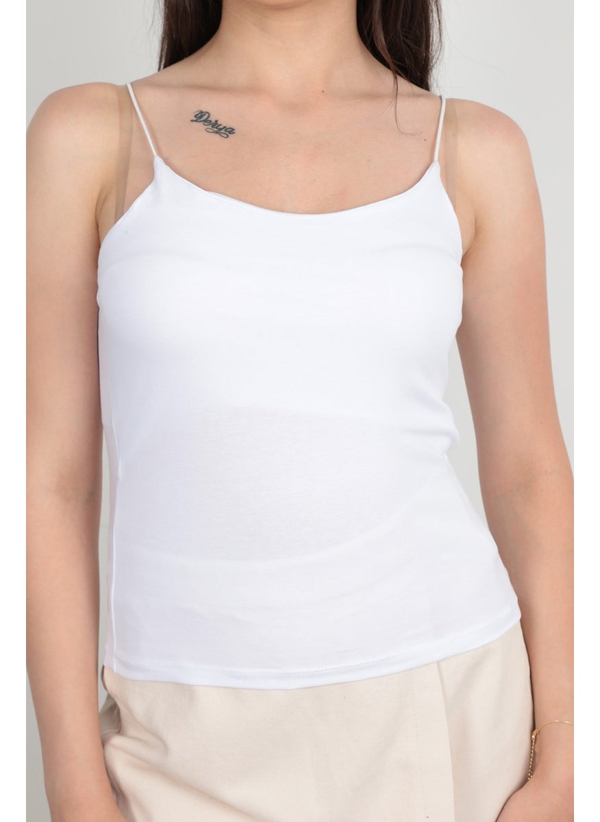 Giysa Women's Rope Suspender Undershirt White Flexible Structured Elastic Cotton Blend - 848  - Image 2