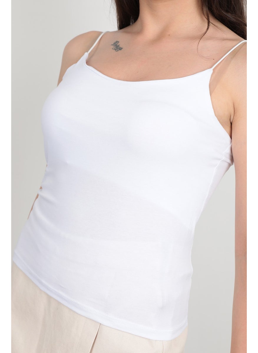 Giysa Women's Rope Suspender Undershirt White Flexible Structured Elastic Cotton Blend - 848  - Image 3