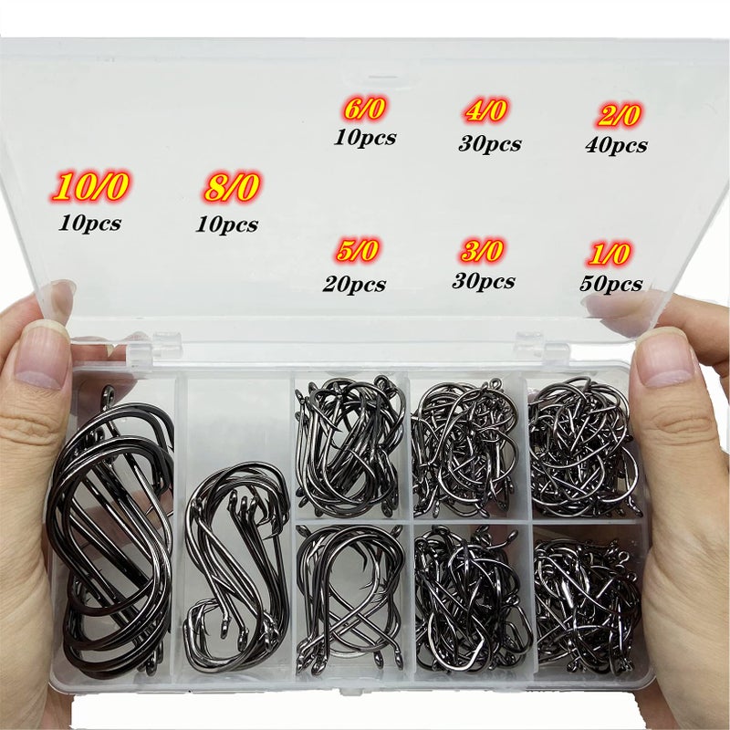 DAMIDEL 200Pcs/Boxï¼ˆSize:10/0... to...1/0 Strong Octopus Fishing Hooks, Forged Steel/Barded Design, Off-Set Point/Closed Eye, Strong/Sturdy, 10/0 8/0 6/0 5/0 4/0 3/0 2/0 1/0 Mixed Packaging - Image 1