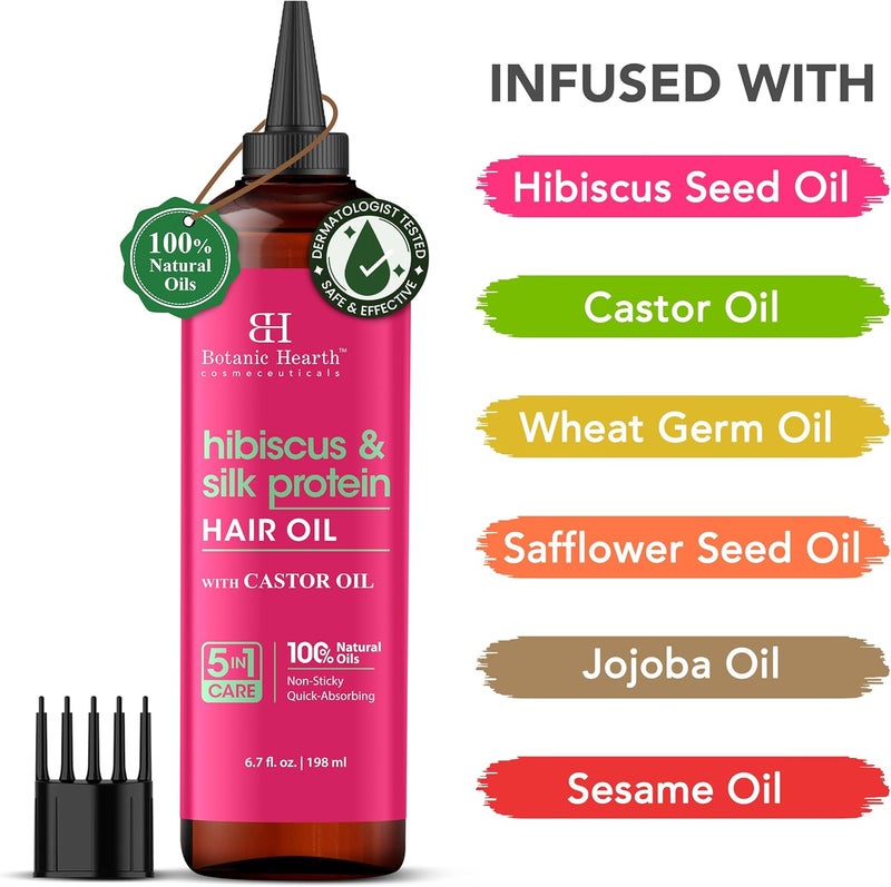 Botanic Hearth Hibiscus & Silk Protein Hair Oil - 6.7 fl oz - Hydrating and Strengthening Hair Treatment for Smooth, Shiny, and Healthy-Looking Hair - Paraben Free - For All Hair Types - Image 2