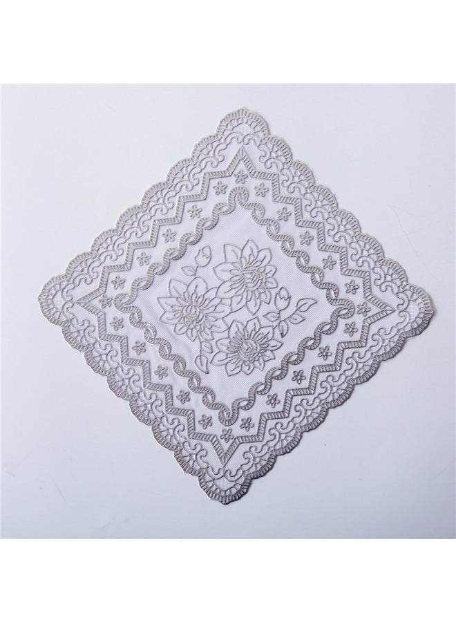 16cm Round Bronzing Coaster Mat European Style Table Lamp Mat Lotus 16cm Table Mat PVC Lace Gift Mat-Color:Square Silver Lotus-Specifications:16cm  - Image 1