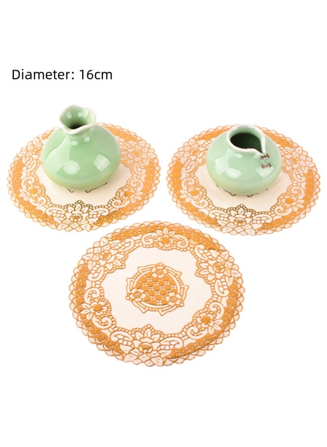 16cm Round Bronzing Coaster Mat European Style Table Lamp Mat Lotus 16cm Table Mat PVC Lace Gift Mat-Color:Square Silver Lotus-Specifications:16cm  - Image 4