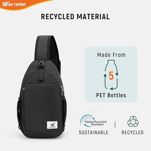 SKYSPER Sling Bag RFID Cross Body Bag Recycled Crossbody Backpack Travel Daypack(Black) - Image 4