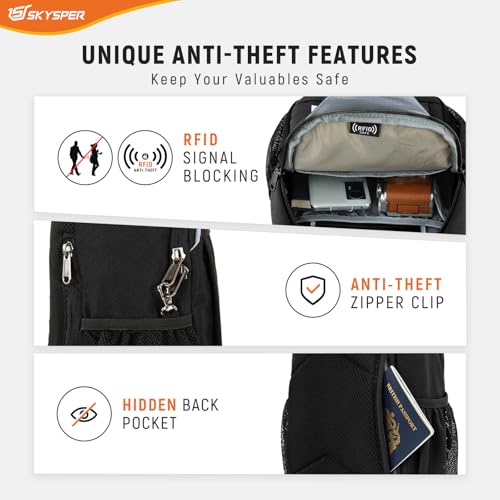 SKYSPER Sling Bag RFID Cross Body Bag Recycled Crossbody Backpack Travel Daypack(Black) - Image 3