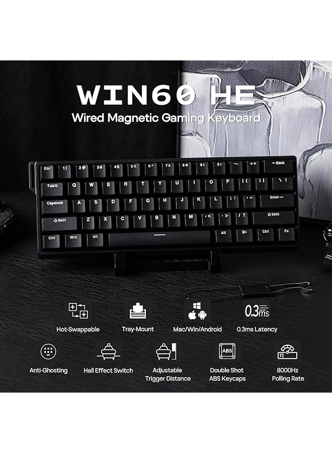 EPOMAKER Aula Win60 He 60% Wired Magnetic Keyboard With Adjustable Actuation 8000 Hz Polling Rate Hall Effect Switches Hot Swap For Fps Games (Black) - Image 2