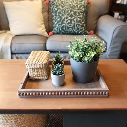 Hrastany Wood Decorative Tray, Distressed Outdoor Serving Tray with Wooden Bead for Ottoman, Coffee Table, Entertaining, Home Decor, Rectangular 15.7”*11.8”*1.57” (Retro Brown) - Image 2