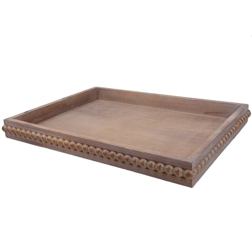 Hrastany Wood Decorative Tray, Distressed Outdoor Serving Tray with Wooden Bead for Ottoman, Coffee Table, Entertaining, Home Decor, Rectangular 15.7”*11.8”*1.57” (Retro Brown) - Image 1