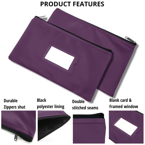 GIDABRAND Money Bank Deposit Bag with Zipper | 11x6 inch | Purple | Durable Leatherette Money Cash Coin Check Wallet Pouch for Men & Women with Framed ID Window and Blank Card (1) - Image 3