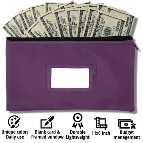 GIDABRAND Money Bank Deposit Bag with Zipper | 11x6 inch | Purple | Durable Leatherette Money Cash Coin Check Wallet Pouch for Men & Women with Framed ID Window and Blank Card (1) - Image 2