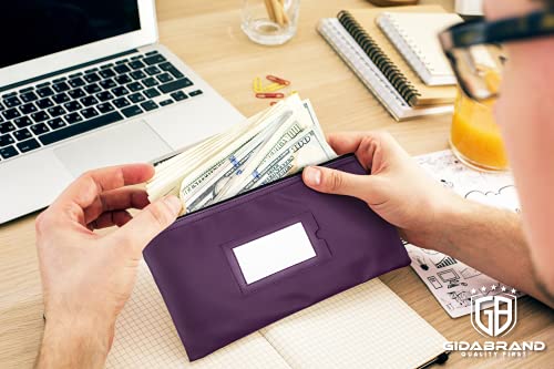 GIDABRAND Money Bank Deposit Bag with Zipper | 11x6 inch | Purple | Durable Leatherette Money Cash Coin Check Wallet Pouch for Men & Women with Framed ID Window and Blank Card (1) - Image 4