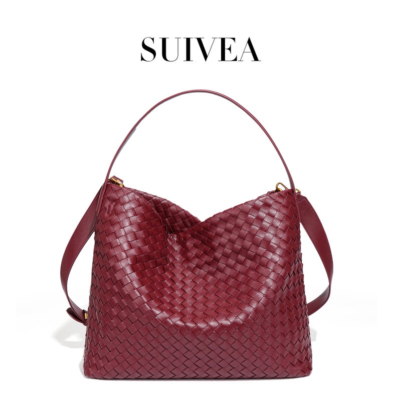 حقيبة نسائية من جلد PU بتصميم مضفر بسعة كبيرة - Image 2