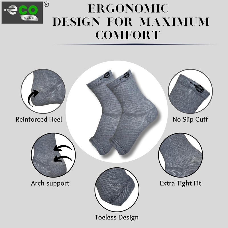Ecosync Store Bamboo Cotton Open Toe Compression Socks for Men & Women | Nano Compression for Neuropathy, Plantar Fasciitis, Heel Pain, Foot & Ankle Swelling | Breathable | Grey - Image 4