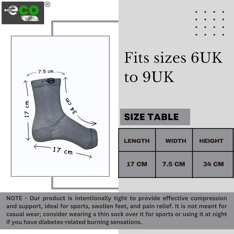 Ecosync Store Bamboo Cotton Open Toe Compression Socks for Men & Women | Nano Compression for Neuropathy, Plantar Fasciitis, Heel Pain, Foot & Ankle Swelling | Breathable | Grey - Image 3