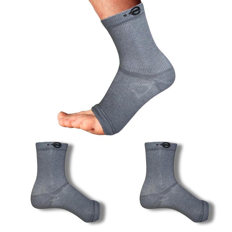 Ecosync Store Bamboo Cotton Open Toe Compression Socks for Men & Women | Nano Compression for Neuropathy, Plantar Fasciitis, Heel Pain, Foot & Ankle Swelling | Breathable | Grey - Image 1