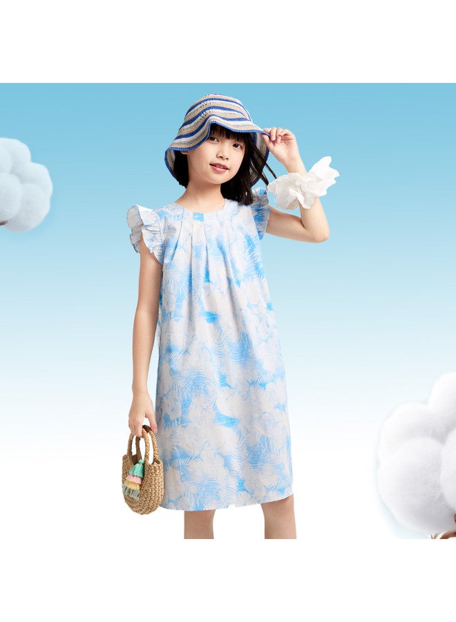 Annil فستان قطن قصير الأكمام للبنات 2025 صيف جديد بتصميم زهور متدرج لعطلة الأميرة - Image 2