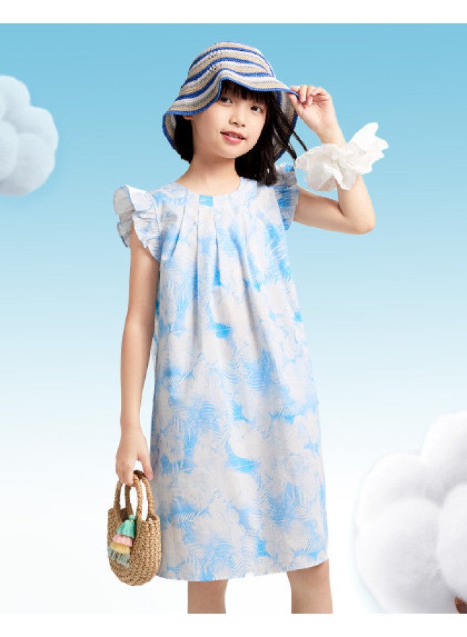 Annil فستان قطن قصير الأكمام للبنات 2025 صيف جديد بتصميم زهور متدرج لعطلة الأميرة - Image 1