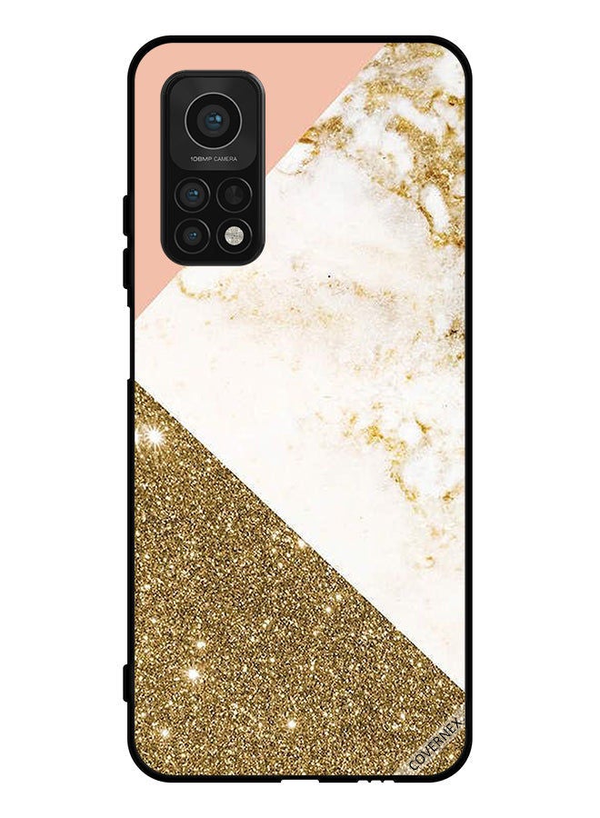 Covernex Protective Case Cover For Xiaomi Mi 10T Pro 5G Golden Glitter & Matble Pattern - Image 1