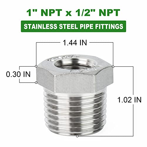 TAISHER 5PCS 304 Stainless Steel Reducer Hex Bushing, 1" NPT Male x 3/4" NPT Female, Reducing Pipe Adapter Fitting - Image 3