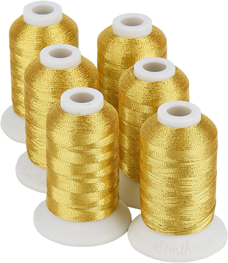 simthread 6 Gold Metallic Embroidery Machine Thread 500M(550Y) for Embroidery and Decorative Sewing - Image 1