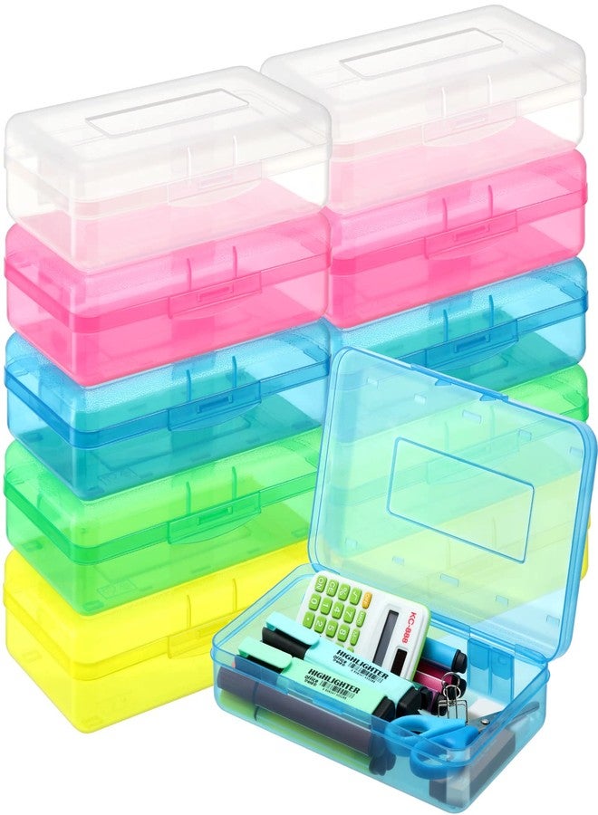 Fainne 10 Pcs Plastic Pencil Boxes Bulk Clear Large Capacity Pencil Cases with Snap Tight Lid, Crayon Box Storage Organizer Containers for School Office Supplies Student Adult Multi Purpose (Multicolored) - Image 1