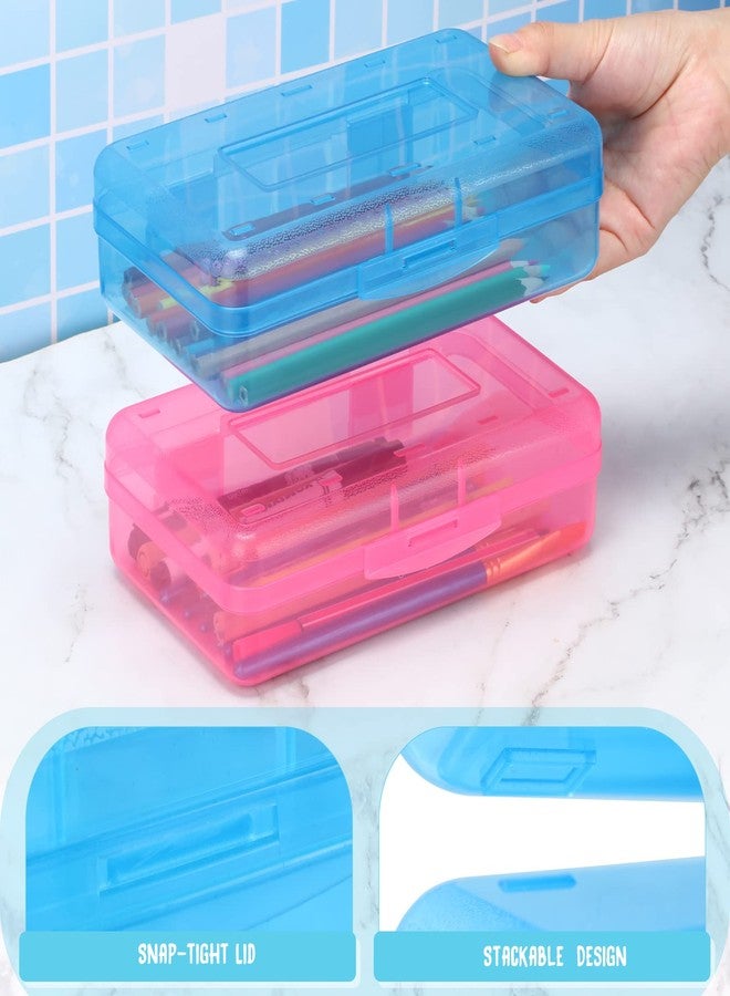 Fainne 10 Pcs Plastic Pencil Boxes Bulk Clear Large Capacity Pencil Cases with Snap Tight Lid, Crayon Box Storage Organizer Containers for School Office Supplies Student Adult Multi Purpose (Multicolored) - Image 3