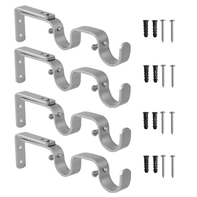 Anndason Heavy Duty Curtain Rod Brackets  Adjustable Double Rod Holders 1 Inch 4 PCS Silver