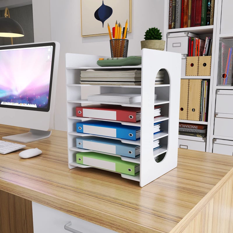 Natwind 7Tier File Paper Organizer for Desk Desktop White File Holder with Mail Letter Tray Paper Sorter for Home Office School Classroom