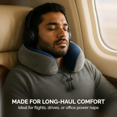 Sleepsia Memory Foam Travel Pillow for Neck Support – Soft Washable Cover | Compact Neck Pillow for Airplane, Car & Home Use | Ergonomic Support for Sleeping & Long Travel - Image 4