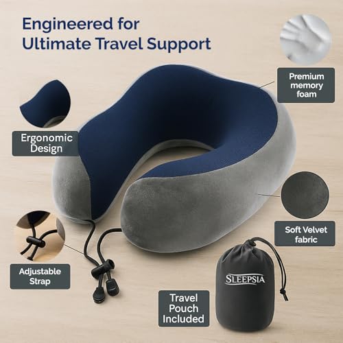 Sleepsia Memory Foam Travel Pillow for Neck Support – Soft Washable Cover | Compact Neck Pillow for Airplane, Car & Home Use | Ergonomic Support for Sleeping & Long Travel - Image 2