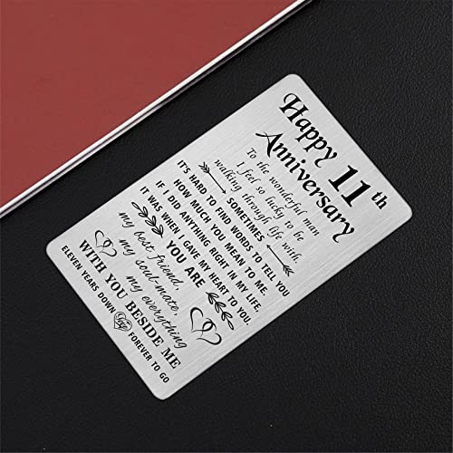 TANWIH 11th Anniversary Steel Gifts for Men, 11 Year Anniversary Card Gifts for Him Husband, Stainless Steel Engraved Wallet Card - Image 3