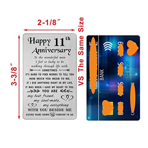 TANWIH 11th Anniversary Steel Gifts for Men, 11 Year Anniversary Card Gifts for Him Husband, Stainless Steel Engraved Wallet Card - Image 2