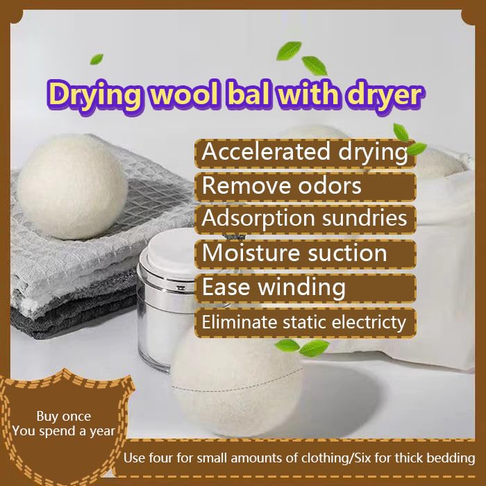 6 Pack Felt Dryer Balls - Wool Dryer Balls for Reducing Drying Time, Eliminating Static & Wrinkles, Removing Lint, Pet Hair, Odors - Reusable Cat Toy Included (Non-Food Use) - Image 4