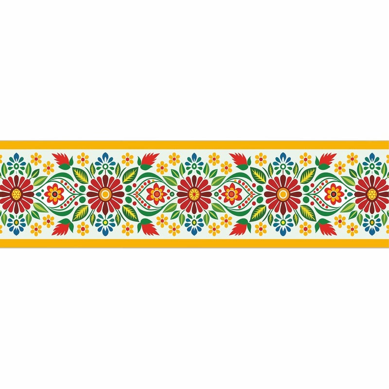 ATTRACTSO -Flower Folk Art Floral Wall Border Peel & Stick 10 feet x 6 inch | Traditional Waterproof Vinyl Sticker for Kitchen Tiles Walls Room Door Edges Decoration (Design 2) - Image 1