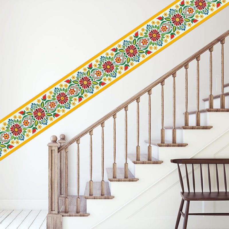 ATTRACTSO -Flower Folk Art Floral Wall Border Peel & Stick 10 feet x 6 inch | Traditional Waterproof Vinyl Sticker for Kitchen Tiles Walls Room Door Edges Decoration (Design 2) - Image 5
