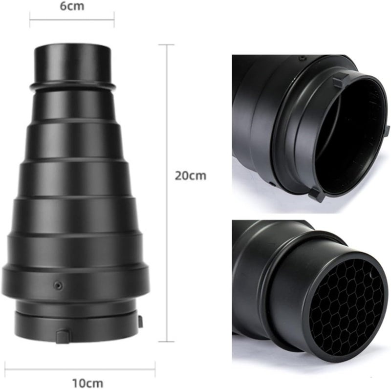 Snoot Honeycombs Grid Light Beam Tube, Aluminium Alloy Conical Studio Kit, Mount Snoot Filter for Studio Strobe Flash - Image 3