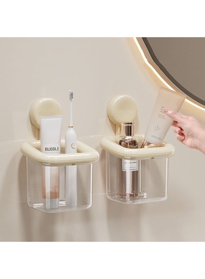 هومستر حامل فرش أسنان أبيض معلق على الحائط | صندوق تخزين بالشفط بدون حفر | مادة ABS+PET صديقة للبيئة | منظم حمام متعدد الوظائف | تصميم بفتحات تصريف | تركيب فوري | لفرش الأسنان/معجون الأسنان/أمواس الحلاقة | مقاوم للعفن - Image 2