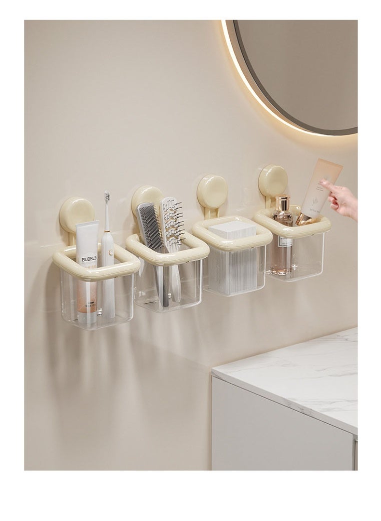 هومستر حامل فرش أسنان أبيض معلق على الحائط | صندوق تخزين بالشفط بدون حفر | مادة ABS+PET صديقة للبيئة | منظم حمام متعدد الوظائف | تصميم بفتحات تصريف | تركيب فوري | لفرش الأسنان/معجون الأسنان/أمواس الحلاقة | مقاوم للعفن - Image 3