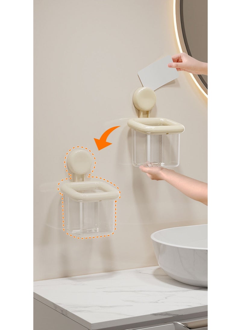 هومستر حامل فرش أسنان أبيض معلق على الحائط | صندوق تخزين بالشفط بدون حفر | مادة ABS+PET صديقة للبيئة | منظم حمام متعدد الوظائف | تصميم بفتحات تصريف | تركيب فوري | لفرش الأسنان/معجون الأسنان/أمواس الحلاقة | مقاوم للعفن - Image 4