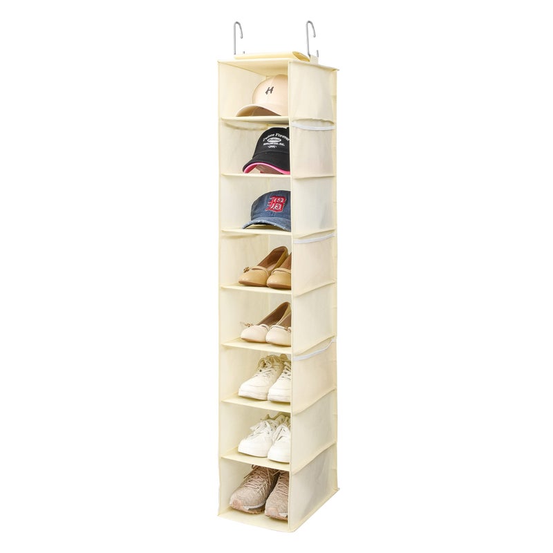 Berdeng Hanging Shoe Organizer for Closet with Side Mesh Pocketsï¼ŒHat Racks for Baseball Capsï¼ŒShoe and Hat Holder & Storageï¼Œ8-Shelfï¼ŒBeigeï¼Œ1 Pack - Image 1