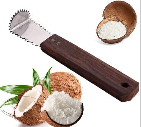 RAMIE Stainless Steel Coconut Grater | Chirava Coconut Scraper Manual Wooden Handle | Handheld Coconut Peeler Scrapper | Kitchen Accessories Items - Image 2