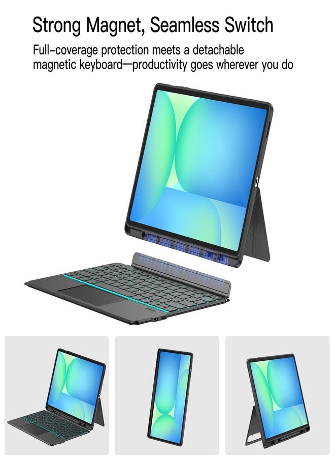 JUQITECH Trackpad Keyboard Case for Samsung Galaxy Tab S10 FE Plus 13.1" 2025, Kickstand Magnetic Detachable Soft Tablet Case with Backlit Wireless Keyboard for S10 FE+ SM-X620/X626/X626B, S Pen Slot - Image 5