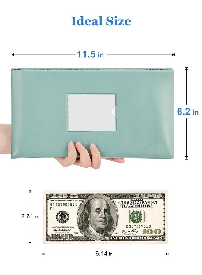 SMARTAKE 2Pack Bank Deposit Money Bags With Zipper Pu Leather Bags Cash Wallet Pouches With Label For Coins Cosmetics Invoice Bills Tools 11.5 X 6.2 Inches Aqua Blue & Black - Image 2