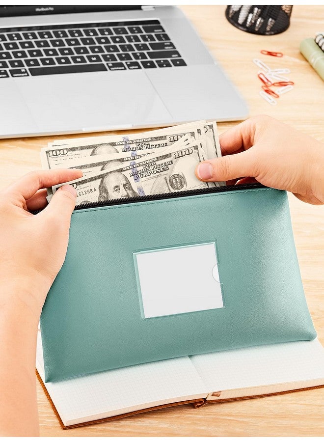 SMARTAKE 2Pack Bank Deposit Money Bags With Zipper Pu Leather Bags Cash Wallet Pouches With Label For Coins Cosmetics Invoice Bills Tools 11.5 X 6.2 Inches Aqua Blue & Black - Image 3