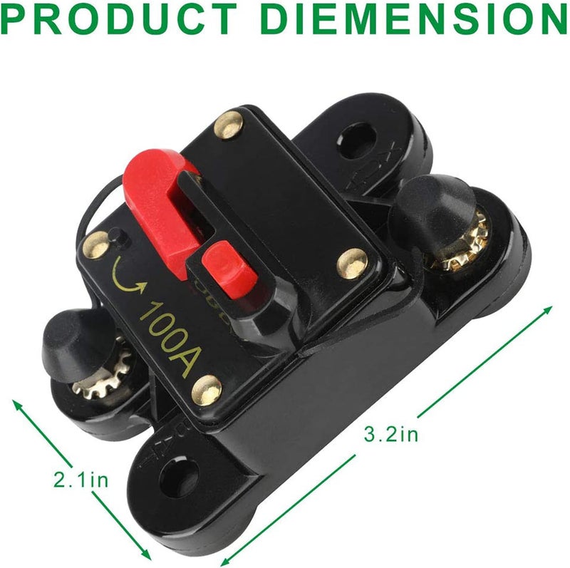 Bukela Circuit Breaker 100 Amp, 12-24V DC Circuit Breaker with Manual Reset Waterproof Fuse Holder for Marine RV Car Audio and Home Solar System Amps Protection - Image 2