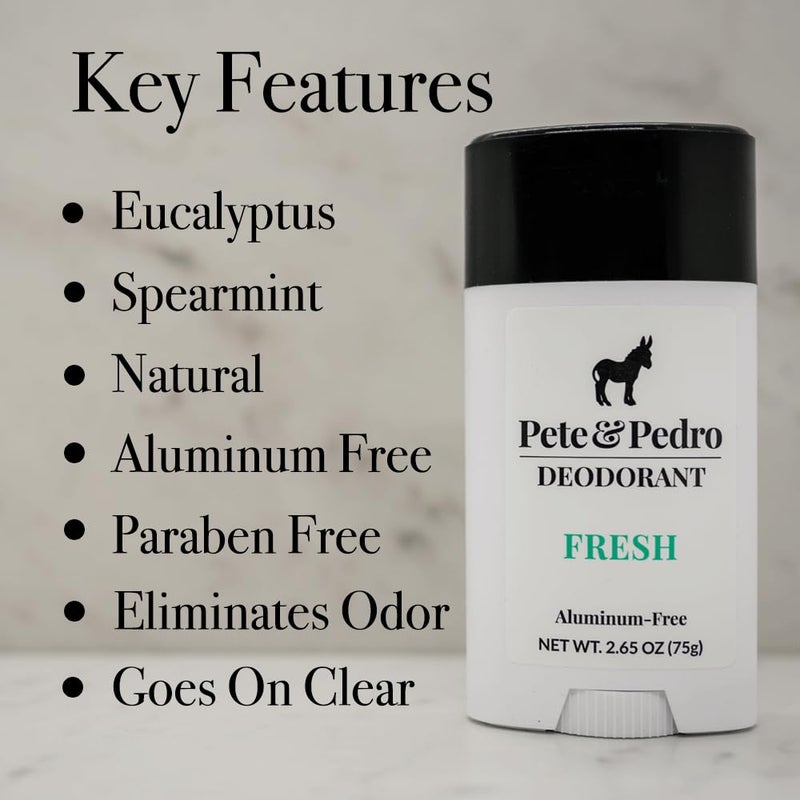 Pete & Pedro FRESH NATURAL DEODORANT | Natural, Aluminum-Free Deodorant - Eucalyptus & Spearmint Scent For Men & Women | Odor-Control, Sweat Protection | Paraben Free, Vegan | Shark Tank 2.65 oz. - Image 2