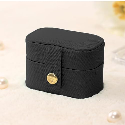 Hian Portable Leather Mini Jewelry Travel Case – Compact Organizer Box for Rings, Earrings, Neck– Ideal for Travel & Gifts (Black Color, Small Rectangle Shape) - Image 4